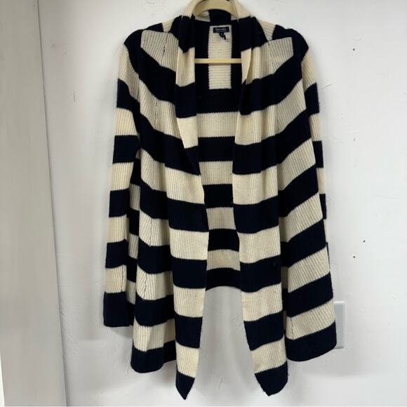 Splendid Cream & Black Cashmere Open Front Cardigan Sweater Womens M Chunky Cozy - Picture 1 of 9